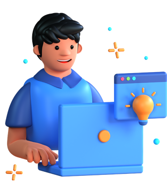 Creative graphic designer with laptop and idea bulb.